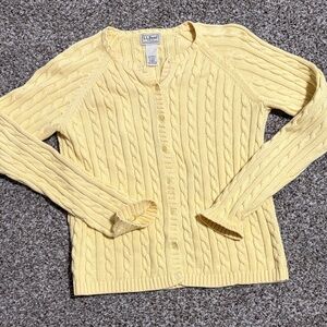 L.L. Bean Women's Yellow Cable Knit Cardigan